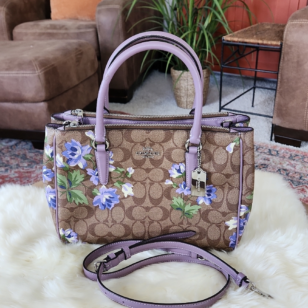 Coach Brown and Purple Floral Satchel
